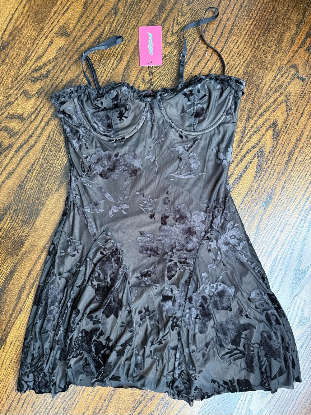 Edikted black velvet floral mini slip dress - Medium
